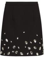 Christopher Kane Crystal Stone Embellished Wool Skirt - Black