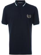 Dolce & Gabbana Embroidered Crown Polo Shirt, Men's, Size: 46, Blue, Cotton/polyester/metallic Fibre/copper