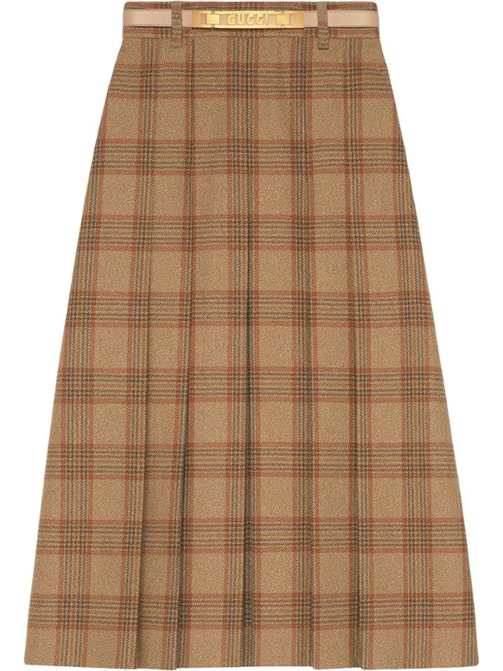 Gucci Check Wool A-line Skirt - Brown