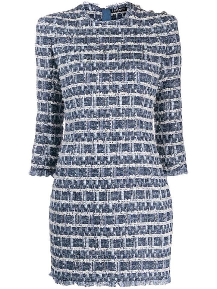 Balmain Tweed Denim Dress - Blue