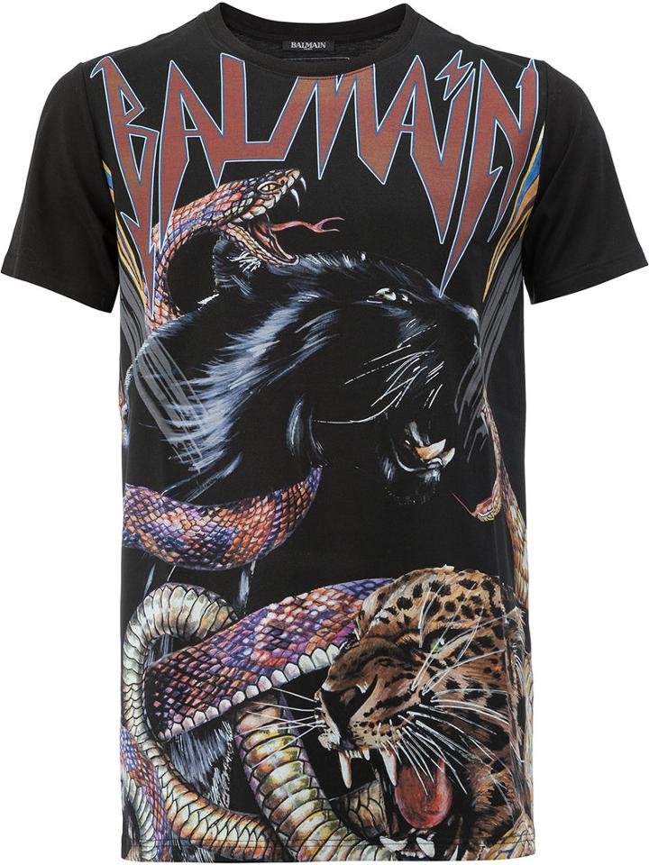Balmain - Animal Print T-shirt - Men - Cotton - S, Black, Cotton