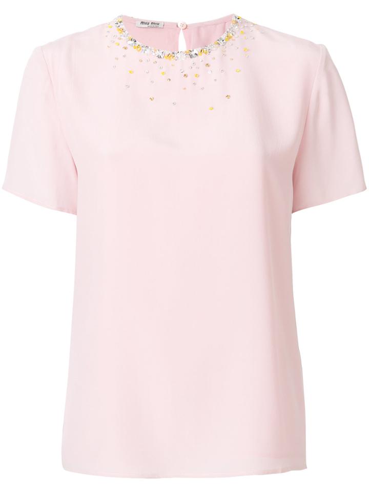 Miu Miu Bead Embellished Crepe De Chine Top - Pink & Purple