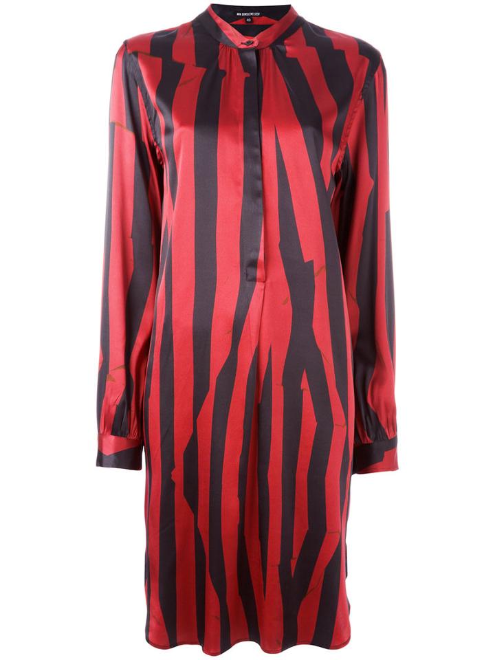 Ann Demeulemeester Blanche Striped Button Front Dress, Women's, Size: 40, Red, Silk