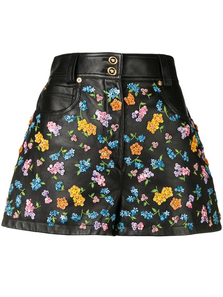 Versace Floral Embroidered Shorts - Black