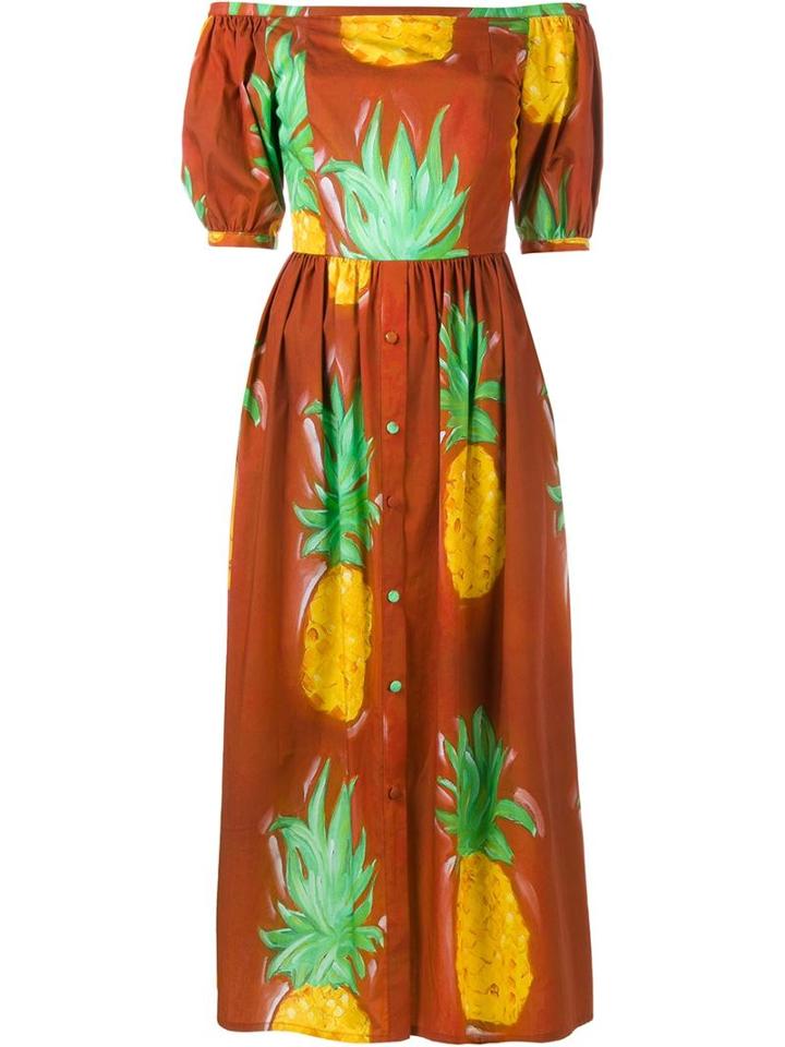 Tata Naka Sierva Pineapple Print Off-shoulder Dress