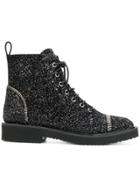 Giuseppe Zanotti Design Glitter Lace-up Boots - Black