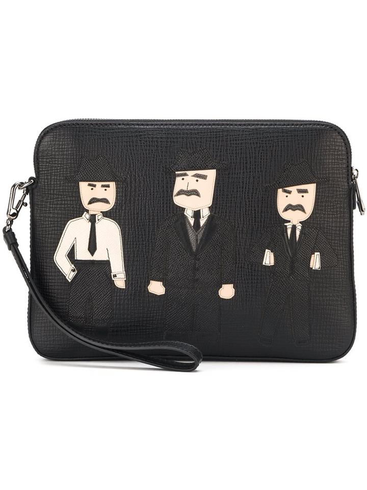 Dolce & Gabbana Sicilian Men Patch Clutch, Black, Leather