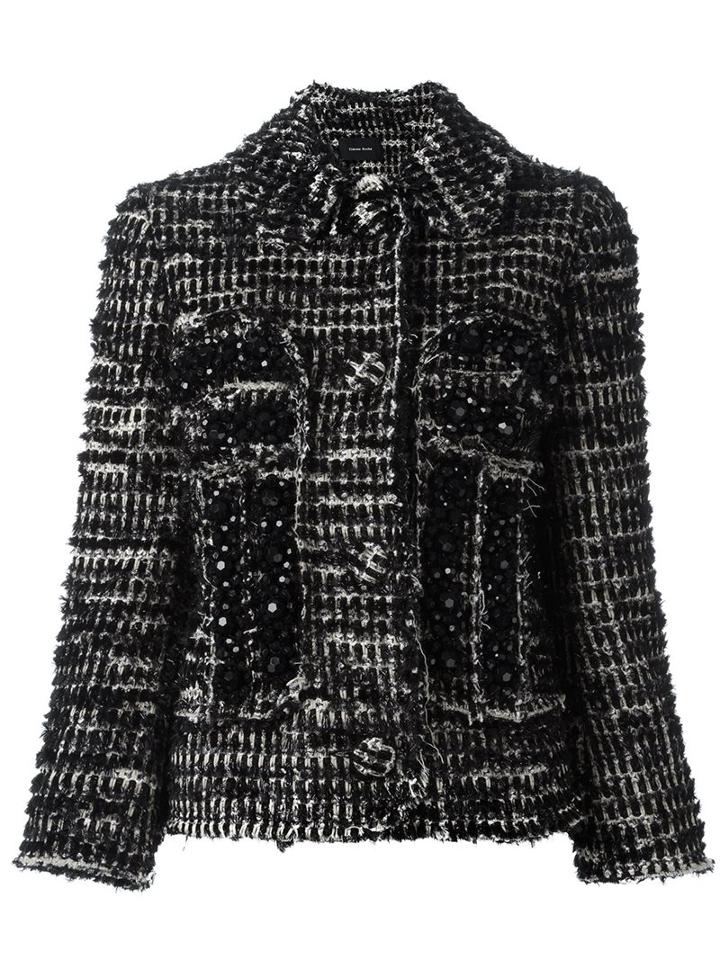 Simone Rocha Beaded Tweed Fitted Jacket, Women's, Size: 12, Black, Cotton/nylon/acetate/wool