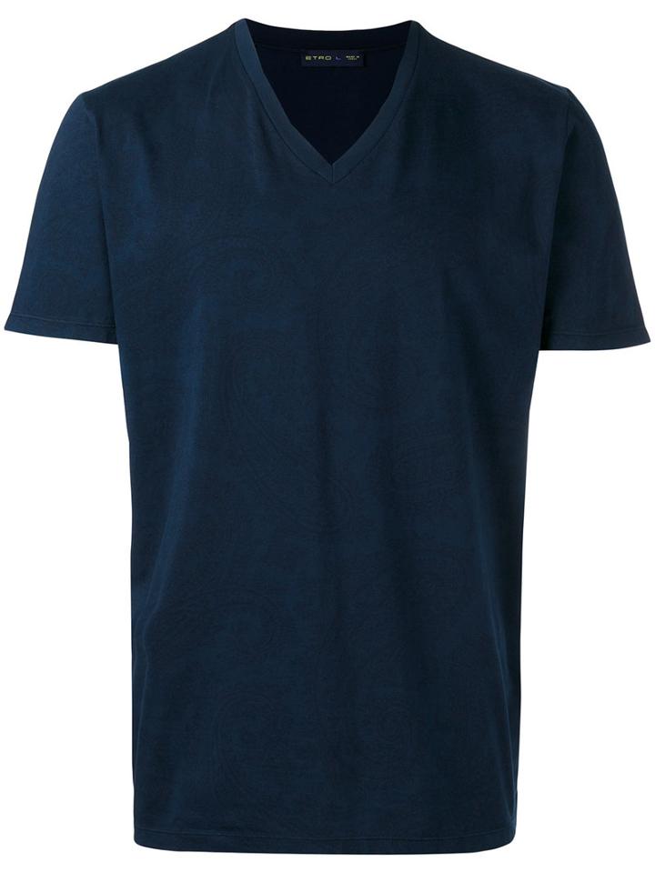 Etro V Neck T-shirt, Men's, Size: Large, Blue, Cotton