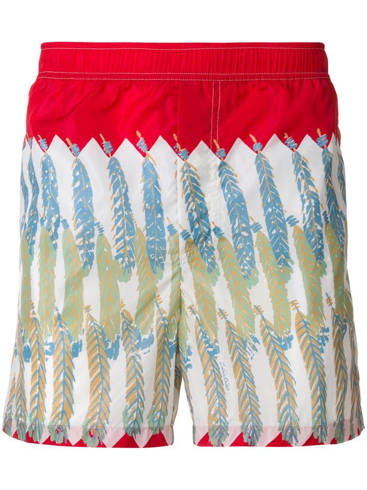 Valentino Feather Print Swim Shorts - Red