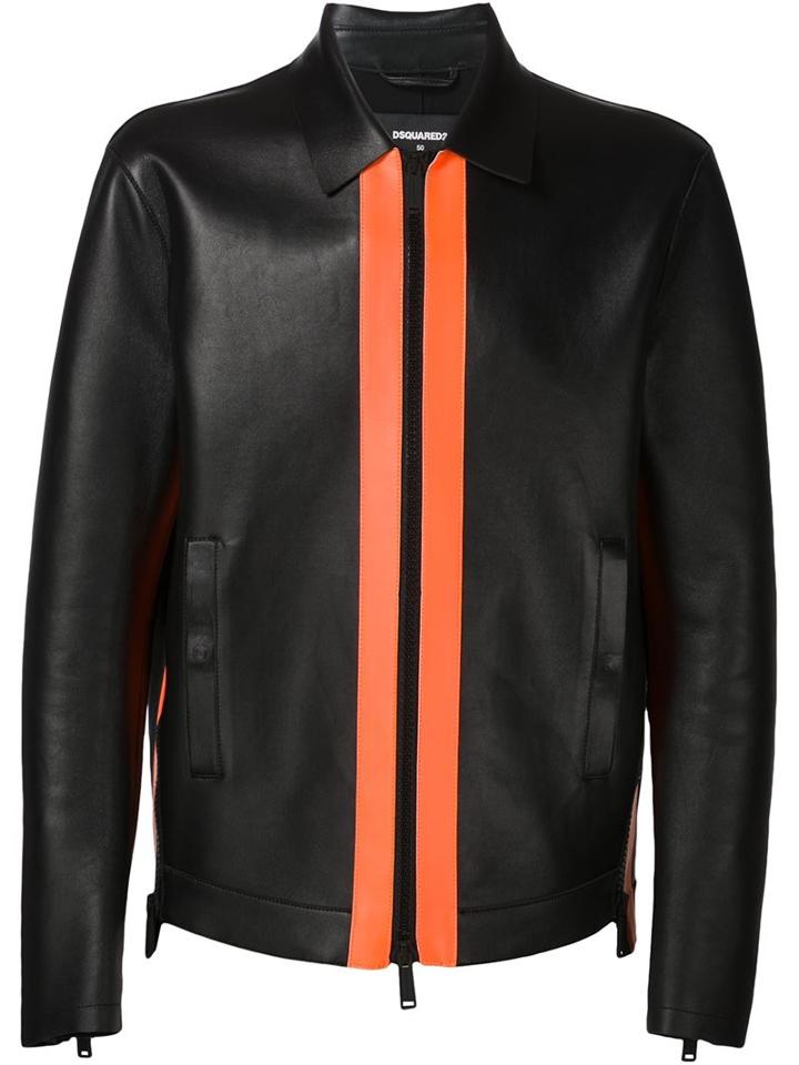 Dsquared2 Panelled Zip Jacket, Men's, Size: 50, Black, Cotton/lamb Skin