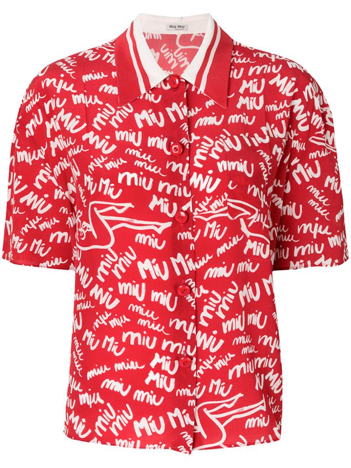 Miu Miu Logo Graffiti Print Shirt - Red