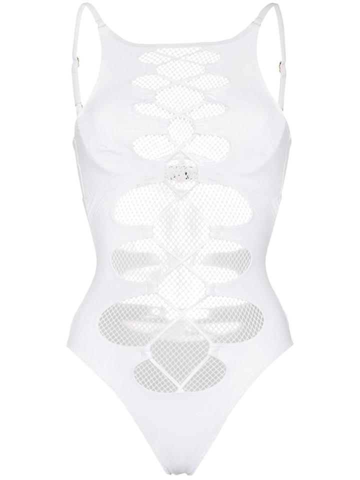 Agent Provocateur Hatty Mesh Lace-up Swimsuit - White