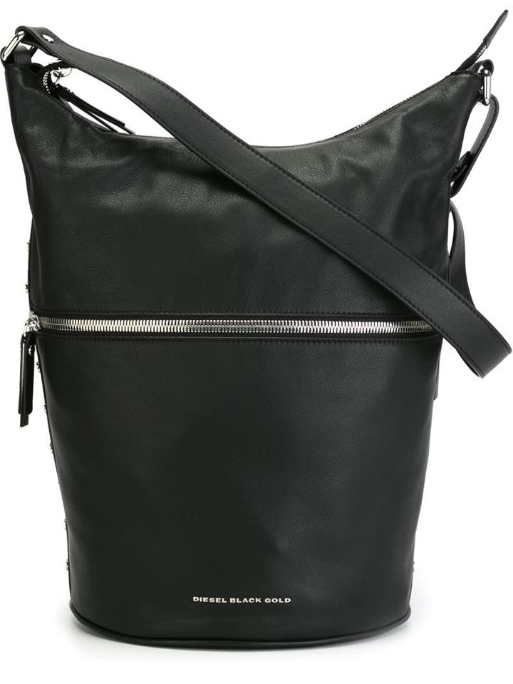 Diesel Black Gold Zip Panel Hobo Shoulder Bag