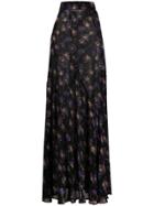Ganni Floral Pleated Skirt - Black