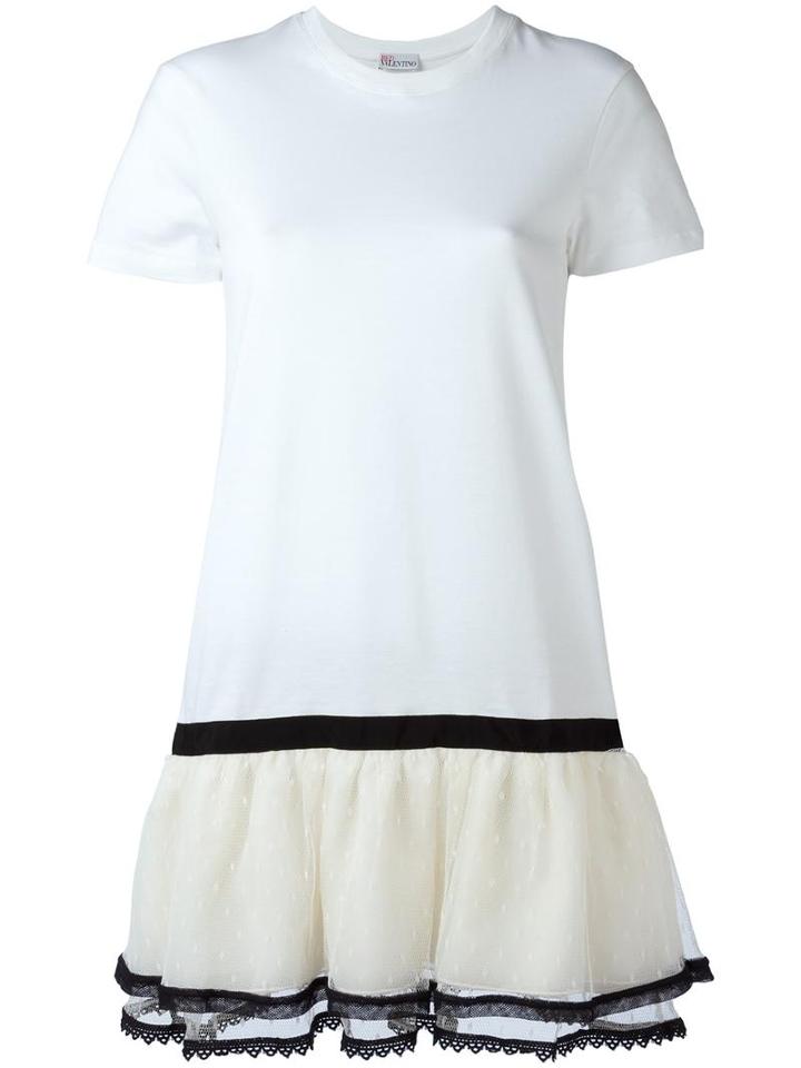 Red Valentino Ruffled Layered Skirt Dress, Women's, Size: Xs, White, Cotton/polyamide/polyester