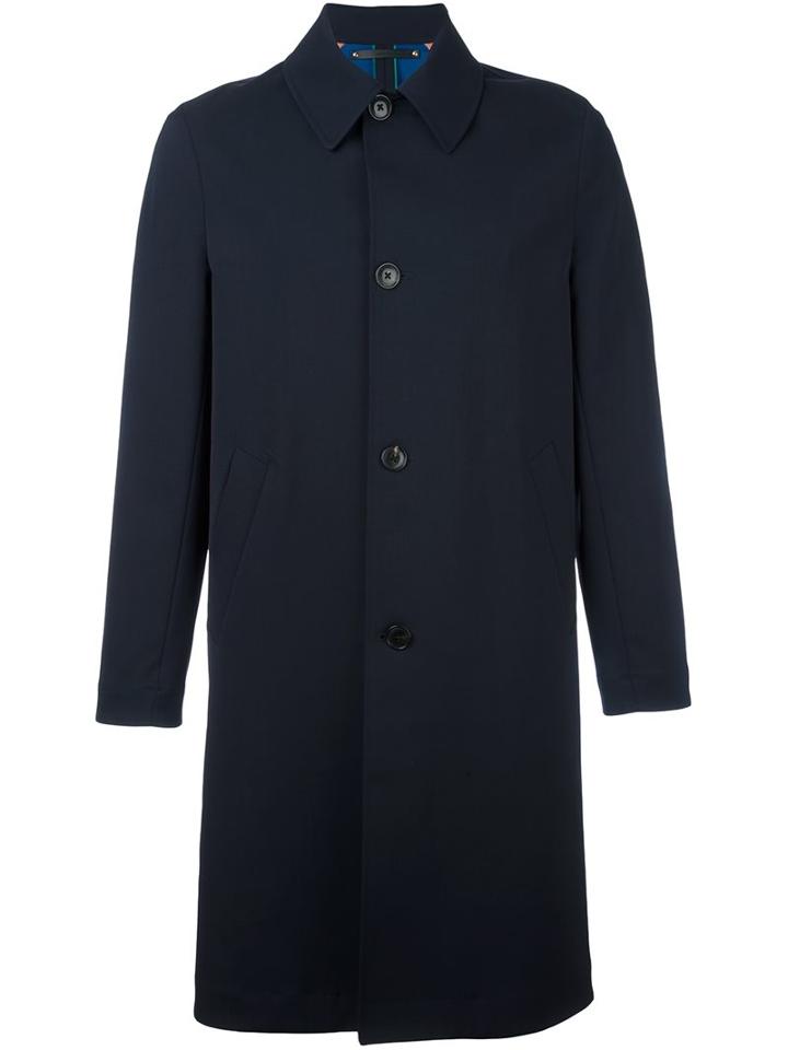 Paul Smith Single Breasted Classic Coat, Men's, Size: Large, Blue, Cupro/wool