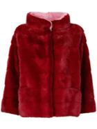 Simonetta Ravizza Funnel Neck Fur Jacket - Red