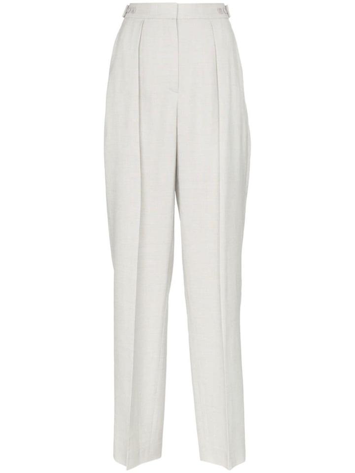 Stella Mccartney Wide Leg Pleated Linen Blend Trousers - Blue