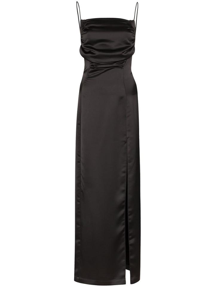 Matériel Removable Sleeve Satin Dress - Black