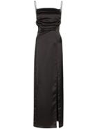 Matériel Removable Sleeve Satin Dress - Black