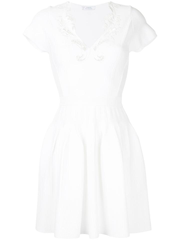 Versace Collection Knitted Open Embroidery Skater Dress - White