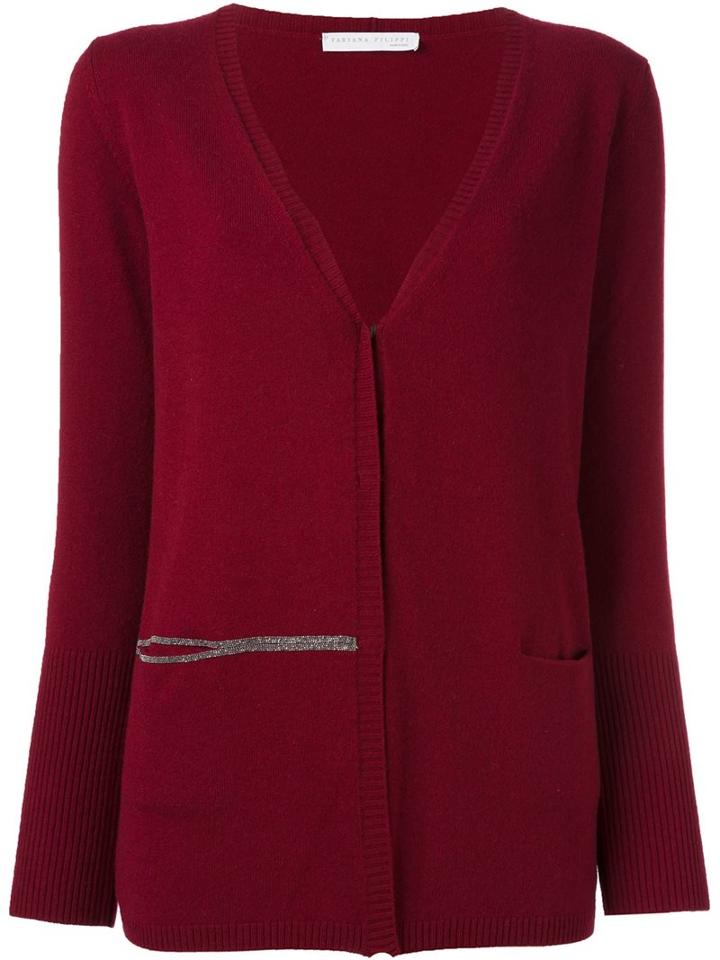 Fabiana Filippi Embellished Cardigan, Women's, Size: 46, Red, Silk/cashmere/merino