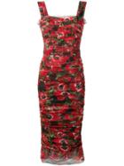 Dolce & Gabbana Floral Print Tulle Dress - Red