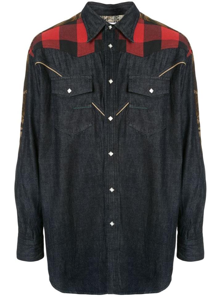 Facetasm Panelled Denim Shirt - Blue