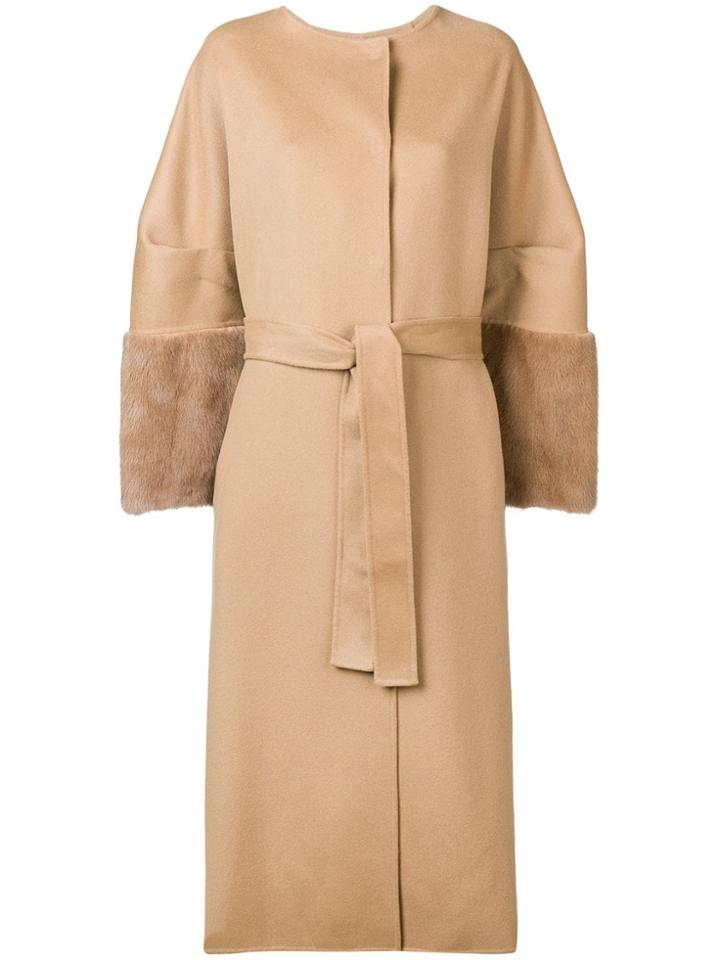 Ava Adore Fur Sleeves Coat - Nude & Neutrals