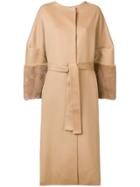 Ava Adore Fur Sleeves Coat - Nude & Neutrals