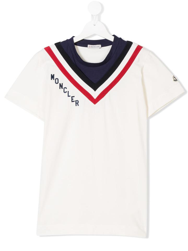 Moncler Kids Teen V-striped Neckline T-shirt - White