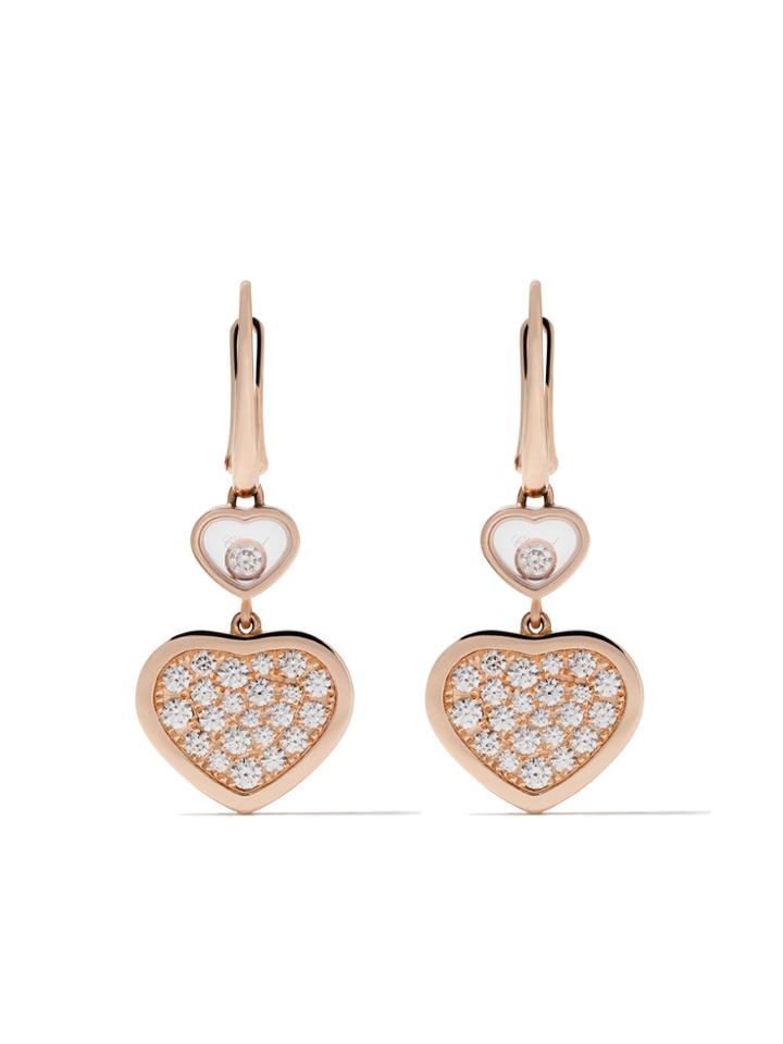 Chopard 18kt Rose Gold Happy Hearts Diamond Drop Earrings -