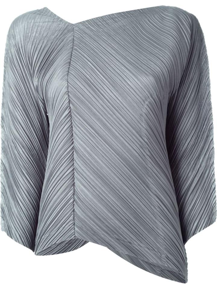 Pleats Please By Issey Miyake Asymmetric Pleated Top, Women's, Size: 17, Grey, Polyester
