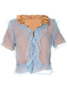 Undercover Mesh Overlay Satin Shirt - Blue