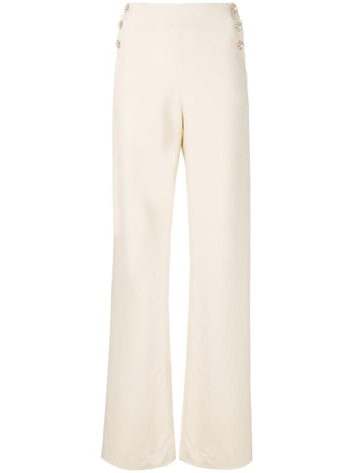 Edward Achour Paris Floral Button Tailored Trousers - Nude & Neutrals