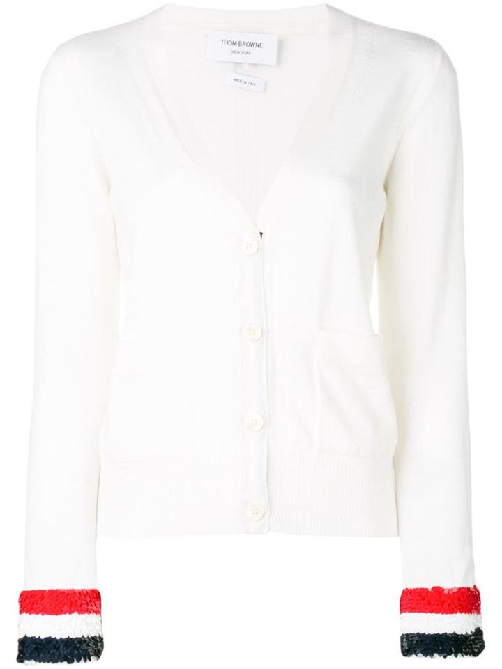 Thom Browne Sequin Cuff Wool Cardigan - White