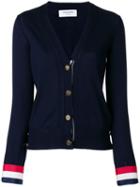 Thom Browne V-neck Cardigan With Red, White And Blue Grosgrain Cuff In