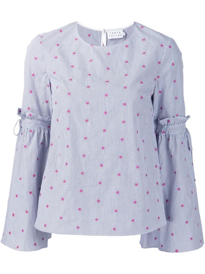 Tanya Taylor Floral Embroidery Striped Blouse