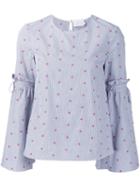 Tanya Taylor Floral Embroidery Striped Blouse