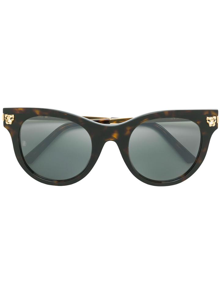 Cartier Panther Round Frame Sunglasses - Brown
