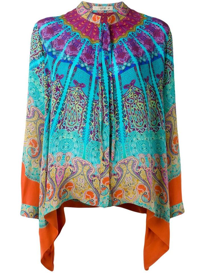Etro Scarf Print Blouse, Women's, Size: 38, Blue, Silk