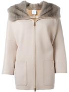 Agnona Three-quarters Sleeve Coat, Women's, Size: 38, Nude/neutrals, Mink Fur/polyamide/cashmere