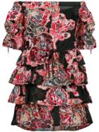 Christian Pellizzari Printed Frill Trim Mini Dress - Red