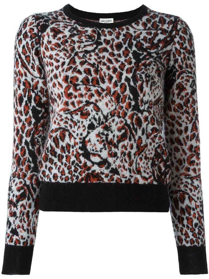 Saint Laurent Leopard Print Sweater, Women's, Size: Small, Black, Polyamide/polyester/viscose/wool
