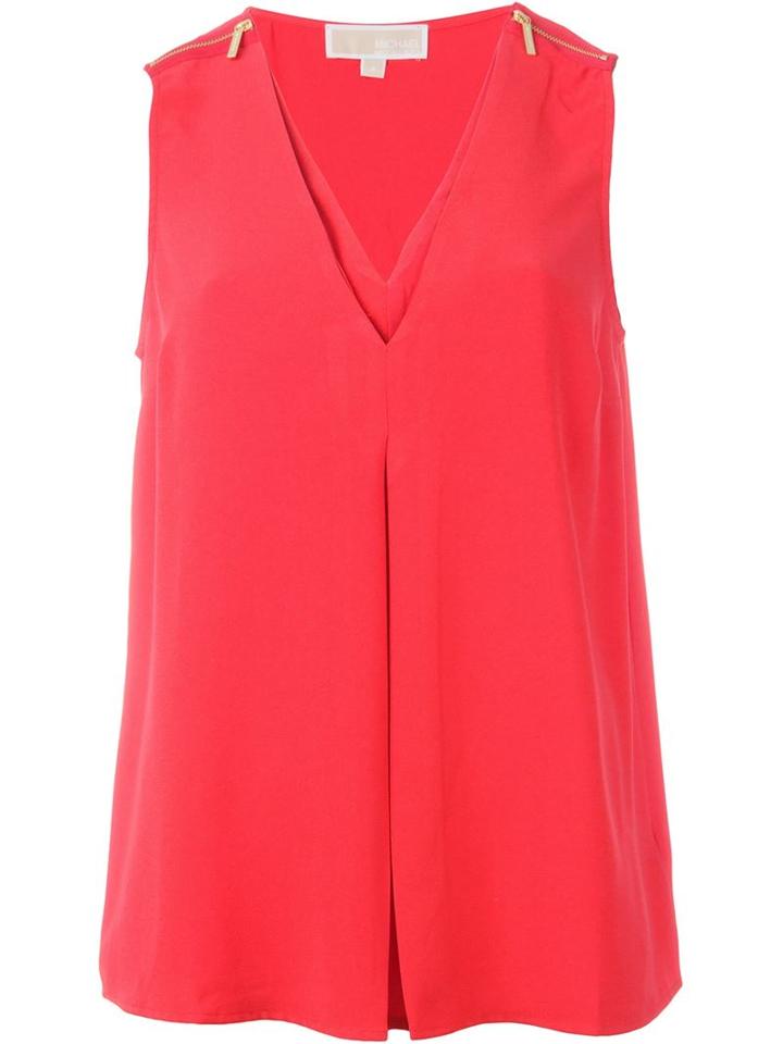 Michael Michael Kors Zip Detail Tank, Women's, Size: Xs, Red, Polyester/spandex/elastane
