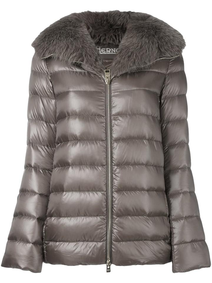 Herno Fox Fur-collar Padded Jacket - Brown