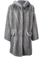 Liska Hooded Mink Fur Coat, Women's, Size: Small, Grey, Mink Fur