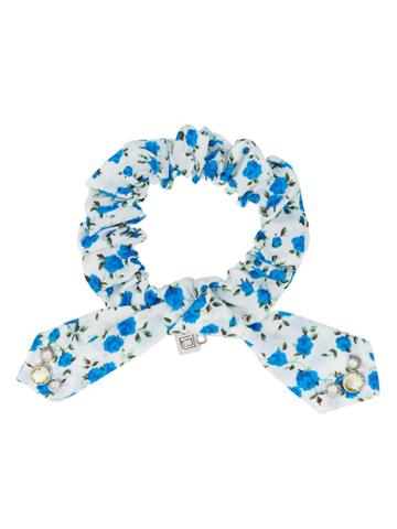 Dannijo White And Blue Nina Crystal Floral Print Cotton Bracelet