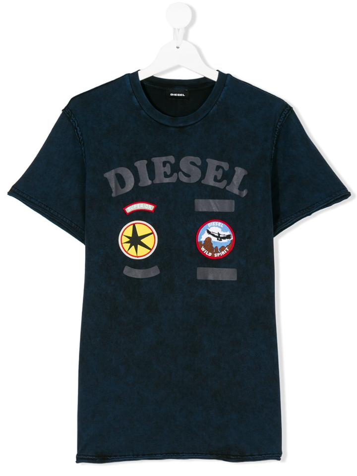 Diesel Kids Badge Print T-shirt - Blue